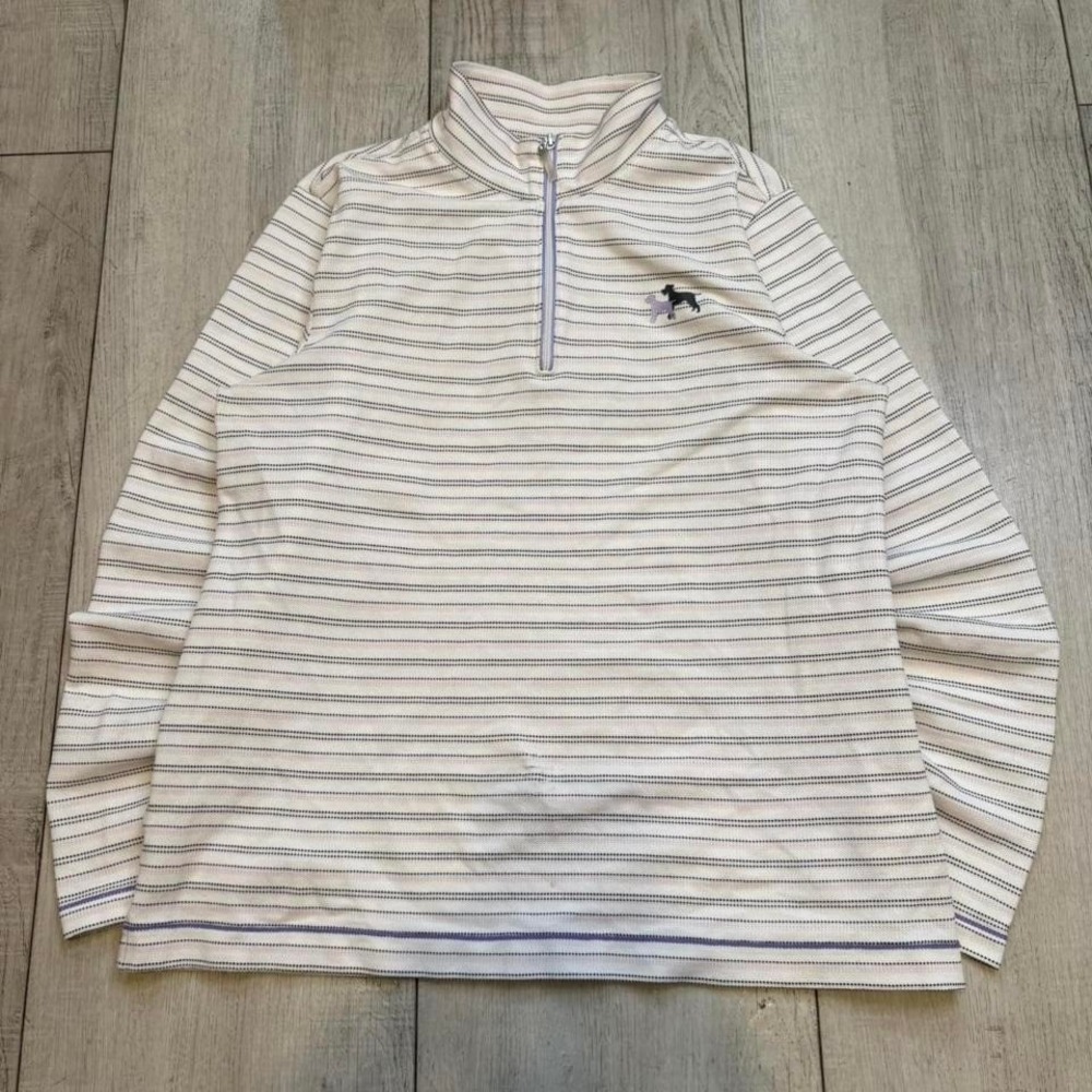 8e‎ Sports Studio white + blue striped quarter zip sweatshirt Size L